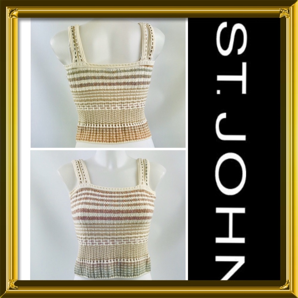ST. JOHN Knit Striped Tank Sweater